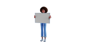 3D illustration. Smart African girl 3D cartoon character. African girl holding a whiteboard. Clever african girl will teach something to kids. 3D cartoon character png