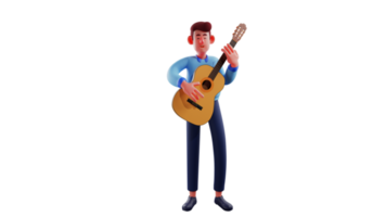 3D illustration. Talented man 3D cartoon character. Man holding guitar Men will bring a song with guitar accompaniment that he plays himself. A very romantic talented man. 3D cartoon character png