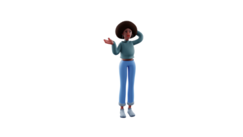 3D illustration. Weird african girl 3D cartoon character. African girl scratching her head that doesn't itch. African girl showing her confused expression. Cute afro girl 3D cartoon character png