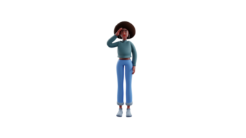 3D illustration. Obedient American girl 3D cartoon character. African girl in respectful pose and standing straight. African girl being respectful of someone she respects. 3D cartoon character png