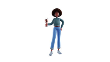 3d ilustração. atraente africano menina 3d desenho animado personagem. africano menina é chegando para uma Festa. africano menina carregando uma vidro do vinho enquanto desfrutando a festa ela participaram. 3d desenho animado personagem png