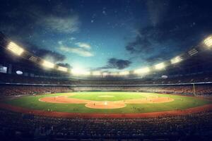 lleno noche fútbol americano arena en luces generativo ai foto