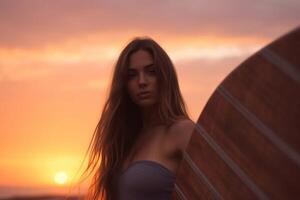 Surf girl at the sunset photo