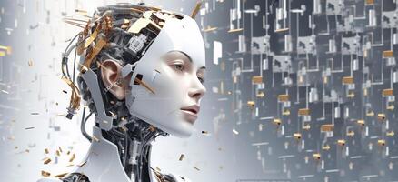 Cyborg the girl in a raincoat. 3d illustartion. photo
