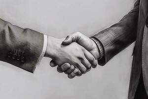 Closeup of business people shaking hands over a deal Generative AI photo