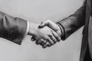 Closeup of business people shaking hands over a deal photo