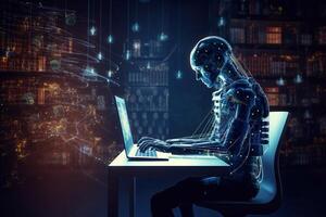 Robot team working in the office, Future technology concept photo