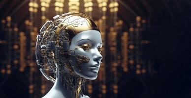 Cyborg the girl in a raincoat. 3d illustartion. photo