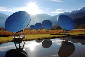 New energy solar photovoltaic panels under morning sun photo