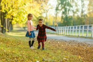 two little girls in autumn park photo