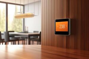 mobile phone with apps on smart home in modern dining room photo