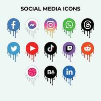 Melting Social Media Logo Pack. Flat Social Media Icons Vector Set Design