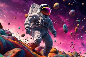 astronaut in space colorful backgroung photo