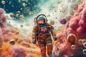 astronaut in space colorful backgroung photo