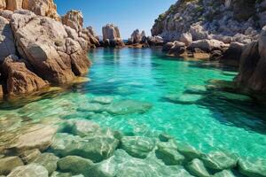 Spain Majorca Mallorca, mediterranean sea coast seaside of Peguera beach, Platja palmira. photo