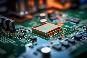 Close-up electronic circuit board. technology style concept. photo