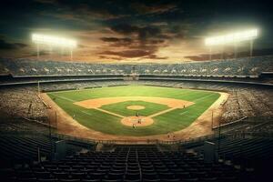 profesional béisbol grandioso arena en el luz de sol generativo ai foto
