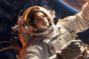 Astronaut at spacewalk, Earth orbit. Elements of this image furnished photo