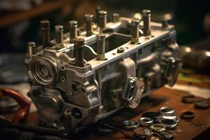 Hands of car mechanic in auto repair service. photo