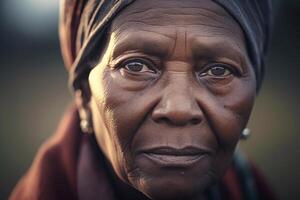 un contemplativo negro mayor mujer clausura ojos en meditación generativo ai foto