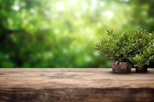 Small cute succulant plants in brown wooden pot Generative AI photo