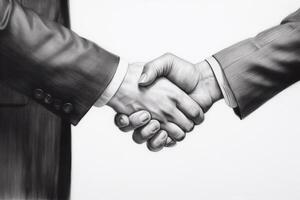 Closeup of business people shaking hands over a deal Generative AI photo