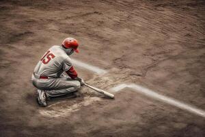 béisbol jugadores en acción en el estadio. generativo ai foto