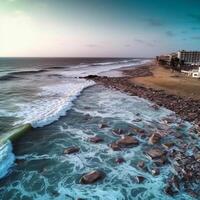 Pollution of the beach during winter Montalivet, medoc gironde france Generative AI photo