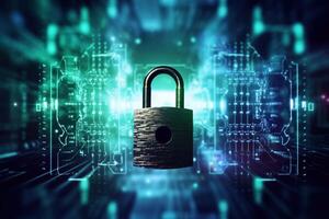 Abstract,close up of Lock on Mainboard Electronic computer background. best internet top security photo