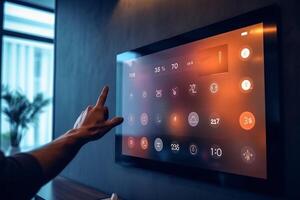 mobile phone with apps on smart home in modern dining room photo