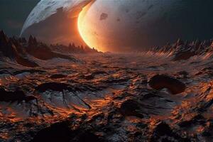 extraterrestre planeta fantasía fondo de pantalla paisaje 3d ilustración con Copiar espacio generativo ai foto
