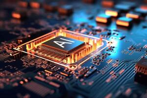 AI processor 3d render, artificial intelligence of digital human photo
