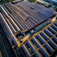 New energy solar photovoltaic panels under morning sun Generative AI photo