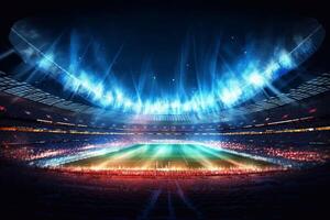 green field in soccer stadium. ready for game in the midfield photo