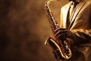 Saxophone player Saxophonist playing jazz music instrument Jazz musician playing sax alto Generative AI photo