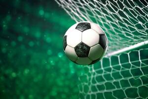 Soccer into goal success concept photo