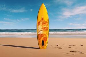 Surfboard mockup on the beach Generative AI photo