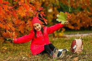 Autumn portrait of cute little caucasian girl photo