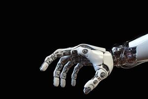 View of a Cyborg robot hand on a city background 3d rendering photo