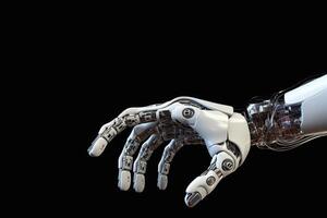 View of a Cyborg robot hand on a city background 3d rendering Generative AI photo