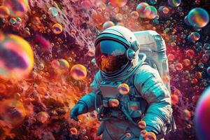Astronaut walking on an unexplored planet photo