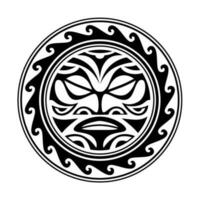 Traditional Maori round tattoo design. Editable vector illustration. Ethnic circle ornament. African mask.