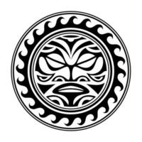 Traditional Maori round tattoo design. Editable vector illustration. Ethnic circle ornament. African mask.