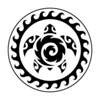 Sea turtle in the Maori style. Tattoo sketch round circle ornament. Turtle logo, symbol, emblem. vector