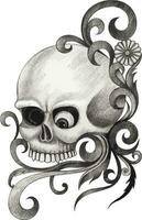 Fancy skull tattoo hand drawing and make graphic vector. vector