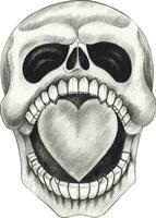Fancy skull tattoo hand drawing and make graphic vector. vector