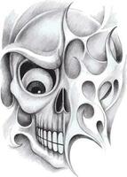 Surreal skull tattoo hand drawing and make graphic vector. vector