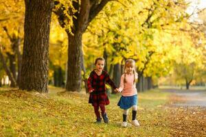 two girls in autumn park photo