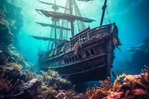 Large shipwreck from the stern Generative AI photo