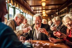 Group of smiling senior friends spending time together sitting in the park Generative AI photo